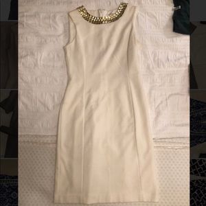 Calvin Klein White Dress with Jewel Neckline